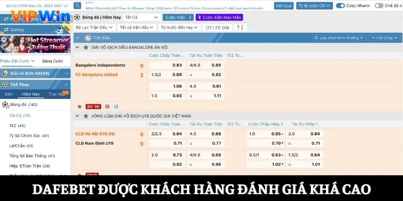 Dafabet được khách hàng đánh giá khá cao