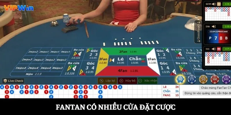 Fantan có nhiều cửa đặt cược