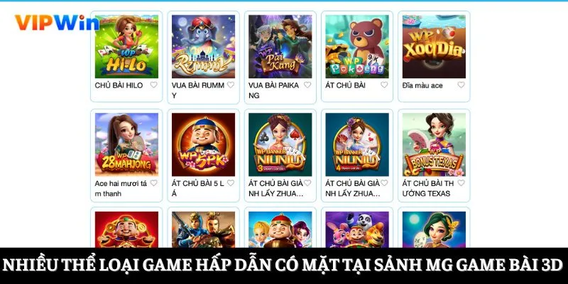 Nhiều thể loại game hấp dẫn có mặt tại sảnh MG Game Bài 3D 