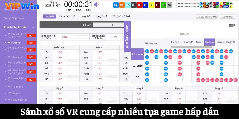 Sảnh xổ số VR cung cấp nhiều tựa game hấp dẫn