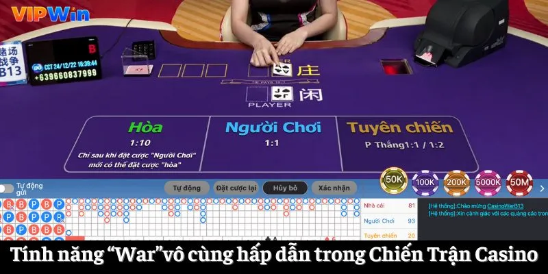 Tính năng “War” vô cùng hấp dẫn trong Chiến Trận Casino