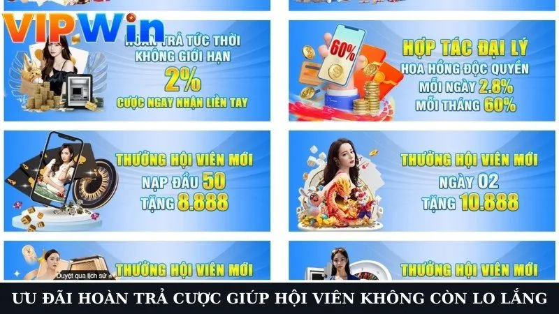 Ưu đãi hoàn trả cược giúp hội viên không còn lo lắng mỗi khi đặt cược