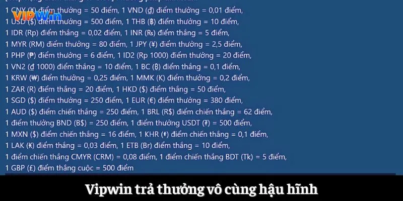 Vipwin trả thưởng vô cùng hậu hĩnh