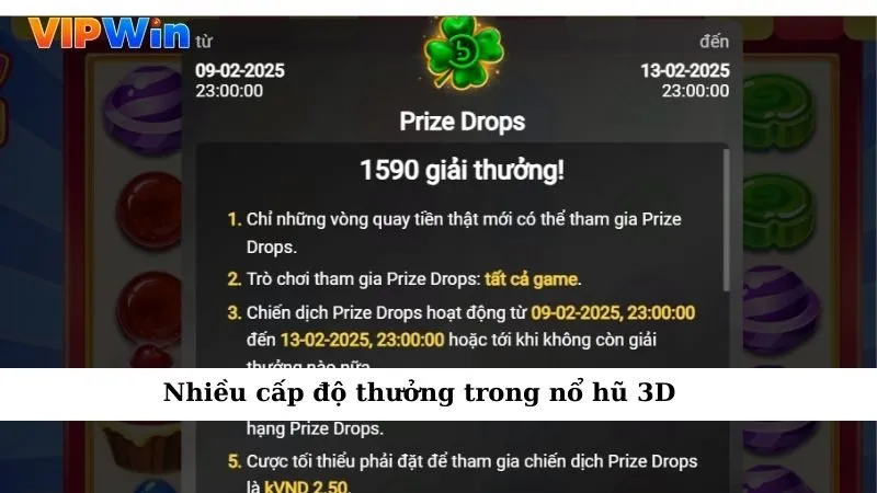 Nhiều cấp độ thưởng trong nổ hũ 3D